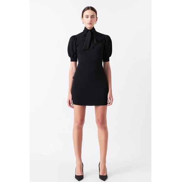 Anthropologie Endless Rose Woman Black SHEEN BOW TIE KNIT MINI DRESS, Si… - Picture 1 of 10
